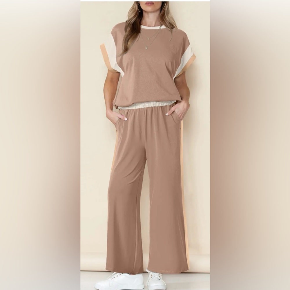 NWOT UONBOX Women's 2 Piece Sets Color Block Round Neck